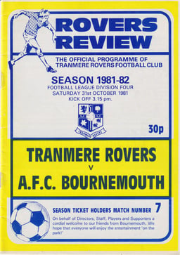 Tranmere Rovers v AFC Bournemouth Match Programme 1981-10-31